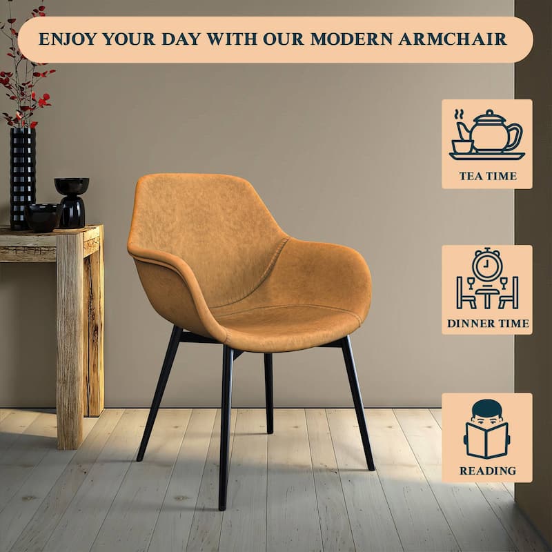 Markley Leather Dining Chair with Iron Legs Set of 4 Modern Accent Armchair