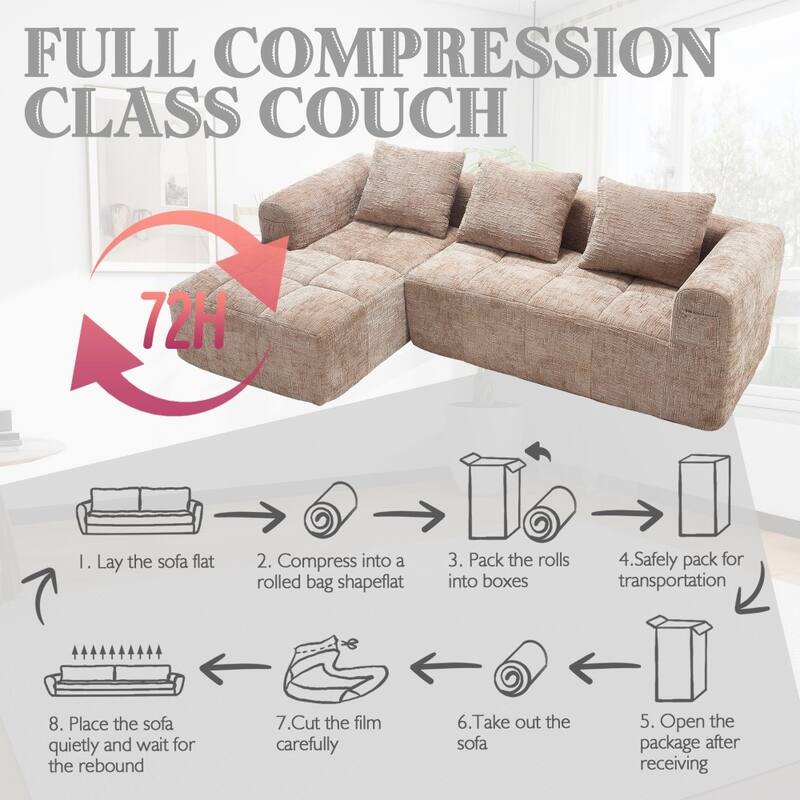98.42" Modern Chenille L-shaped Modular Sectional Sofa with Chaise Lounge and Small Side Pockets