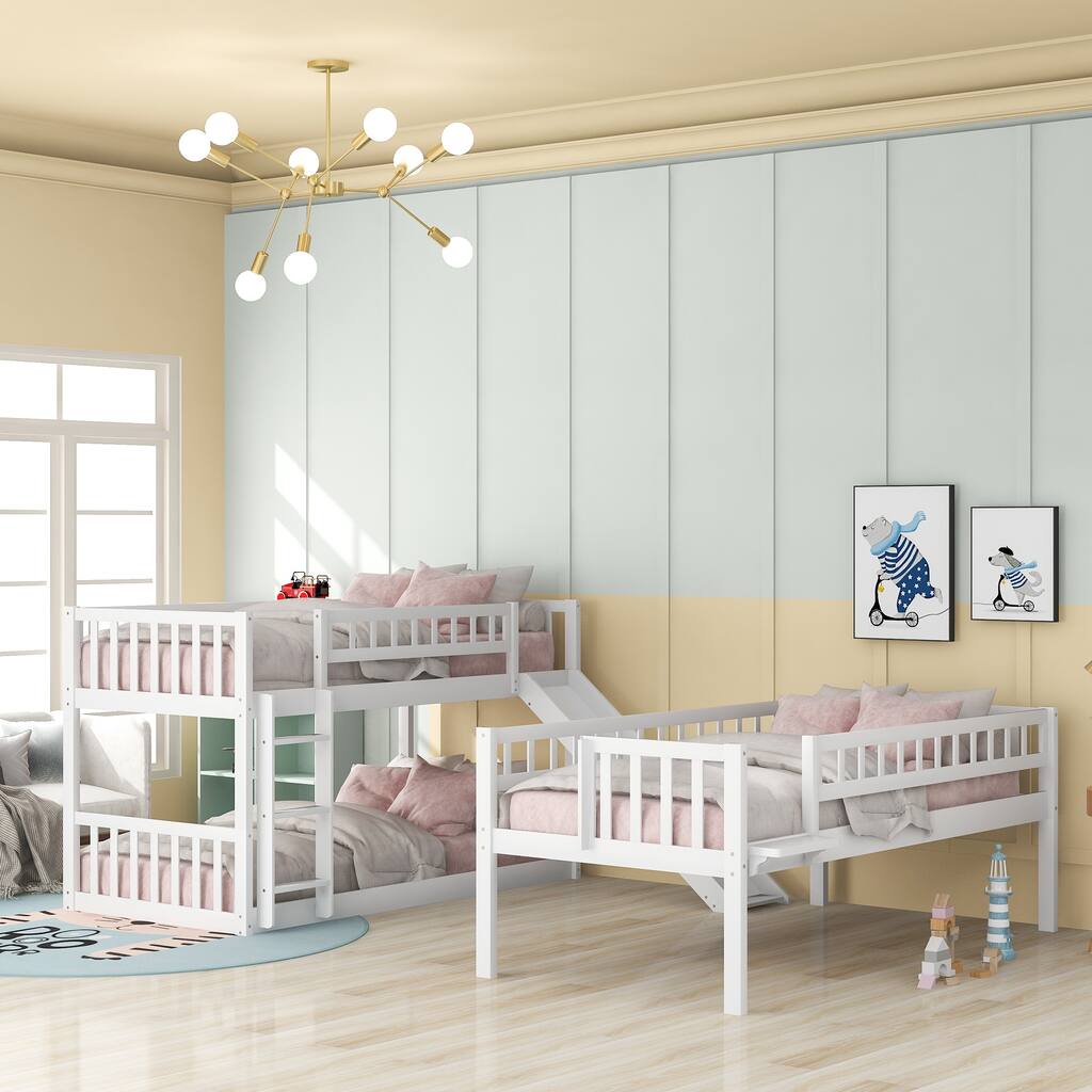 Stackable Bed Ladder White Wood Stackable&Separable Triple Bunk Bed with Ladder and Slide ...