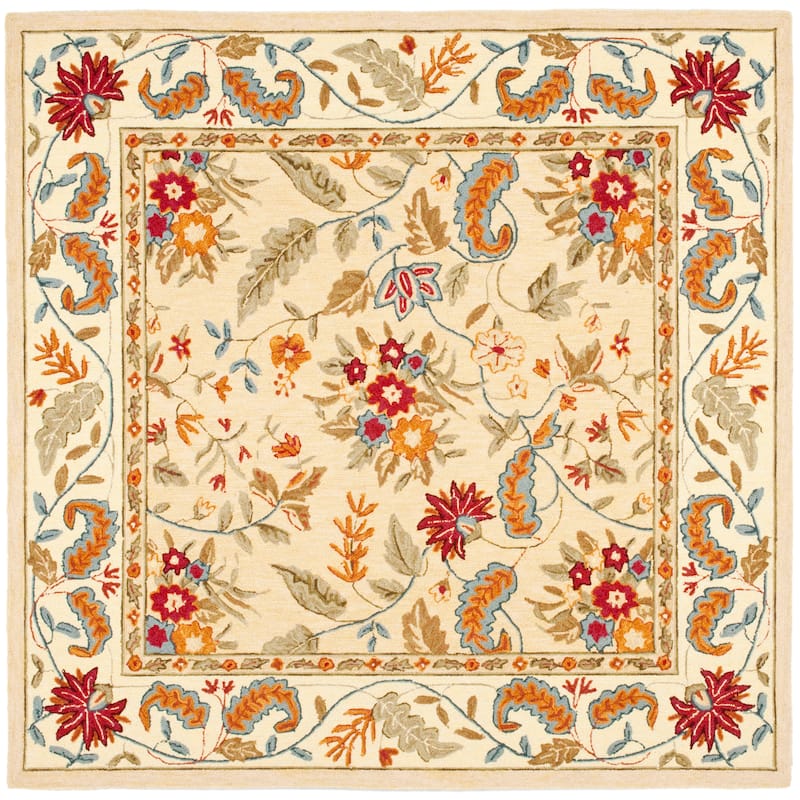 SAFAVIEH Handmade Chelsea Ashlyn French Country Floral Wool Rug - 6'x6'Square - Ivory