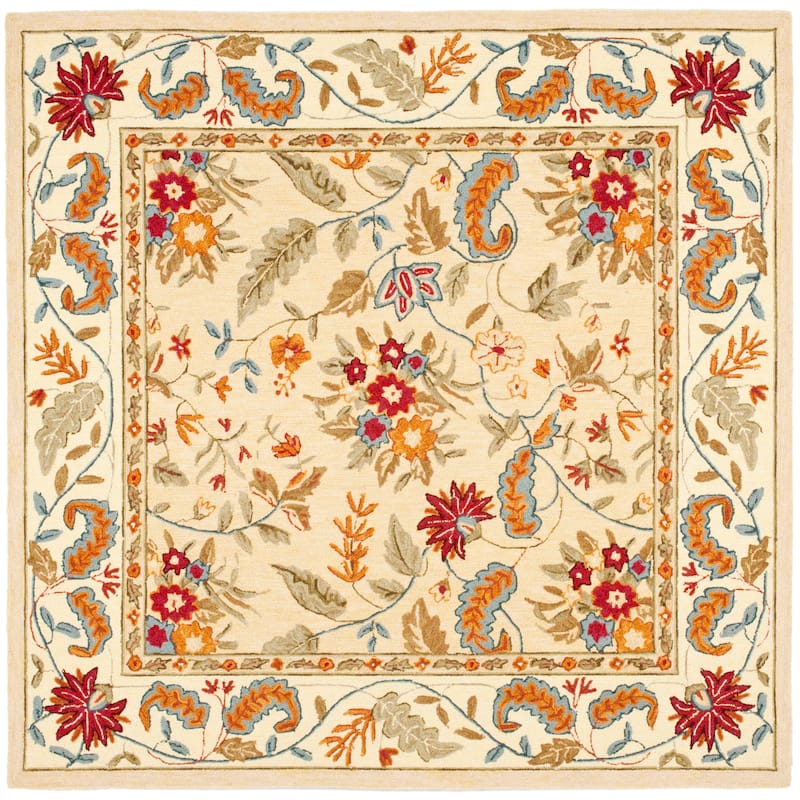 SAFAVIEH Handmade Chelsea Malda French Country Floral Wool Rug - 6' Square - Ivory