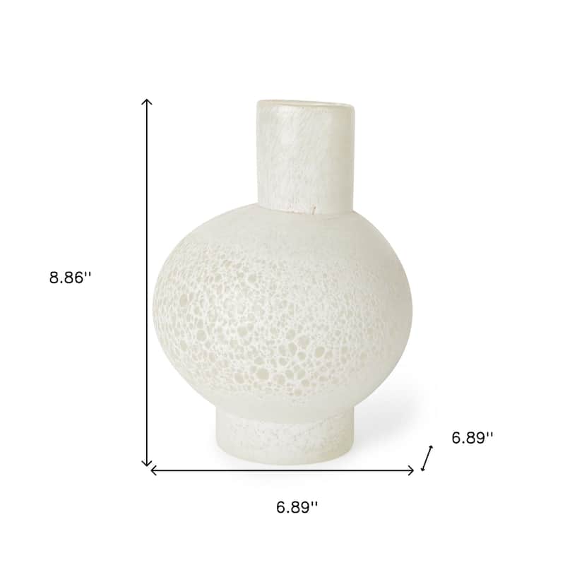 9" White Mottled Handblown Glass Table Vase - 6.89