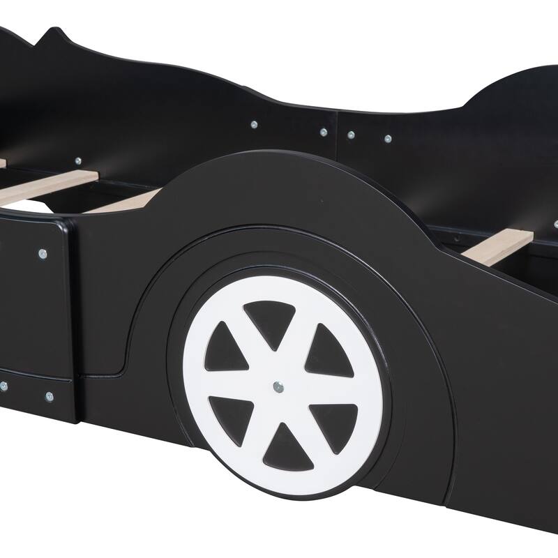 Race Car-Shaped Platform Bed with Wheels