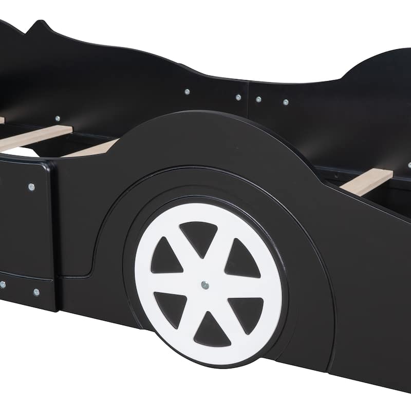 Twin Size Race Car-Shaped Platform bed with Wheels,Black