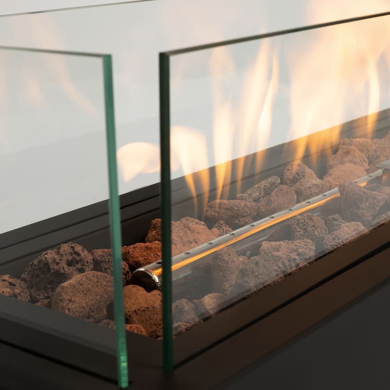 28 inch Tabletop Fire Pit,Propane Gas Fire Pit,Quick Connect Joint,Glass Wind Guard and Lava Rock,Portable Tabletop Fire Pit