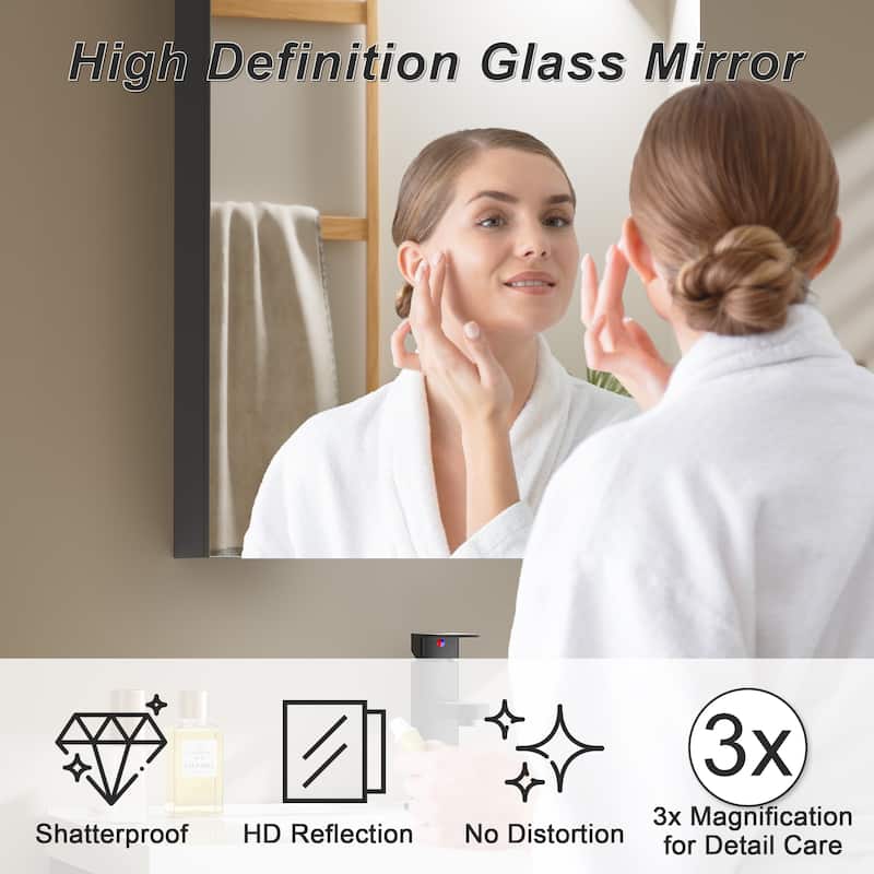 Multi-Function Mirror Cabinet Wall-Mounted Storage with Adjustable Organizer Boxes
