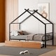 preview thumbnail 1 of 125, Metal House Bed for Kids, Kids Bed Frame with Slats, Headboard and Footboard, for Kids, Girls, Boys Black W/2 Drawers - Twin