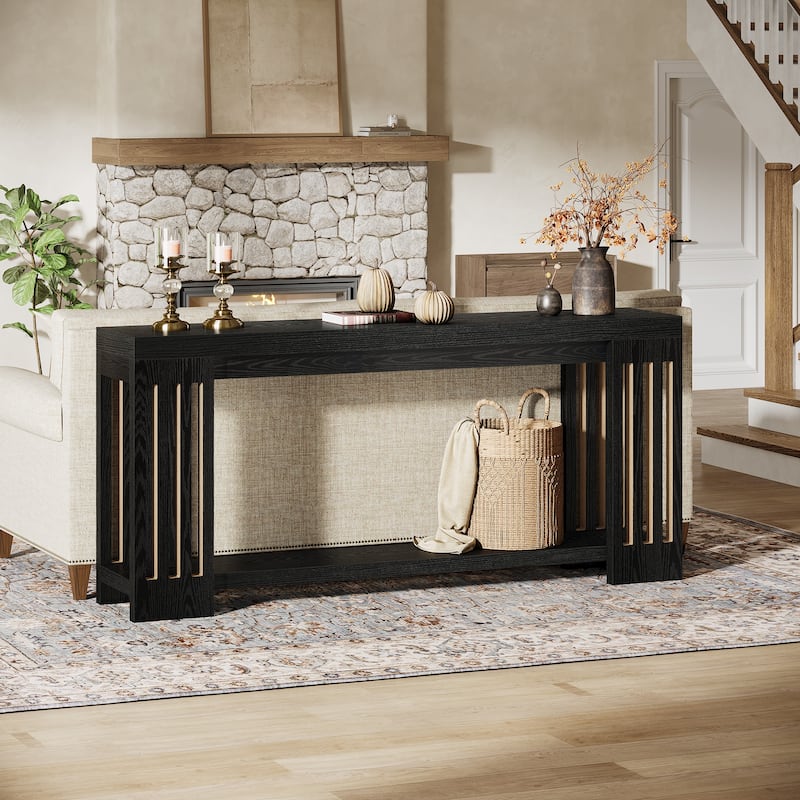 70.9-Inch Farmhouse Extra Long Sofa Console Table for Entryway - Black