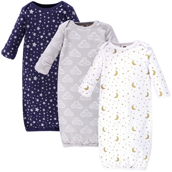 slide 1 of 1, Hudson Baby Cotton Gowns, Navy Stars & Moon, Preemie/Newborn - Navy Stars & Moon Preemie-Newborn - Navy Stars & Moon