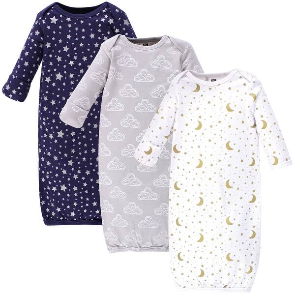 slide 1 of 1, Hudson Baby Infant Cotton Long-Sleeve Gowns 3pk, Navy Stars & Moon, 0-6 Months - Navy Stars & Moon 0-6 Months - Navy Stars & Moon