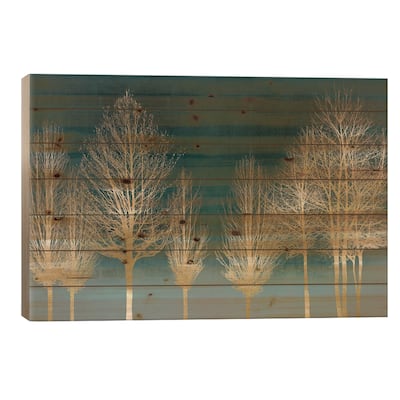 Gold Forest On Teal Print On Wood by Kate Bennett - Multi-Color