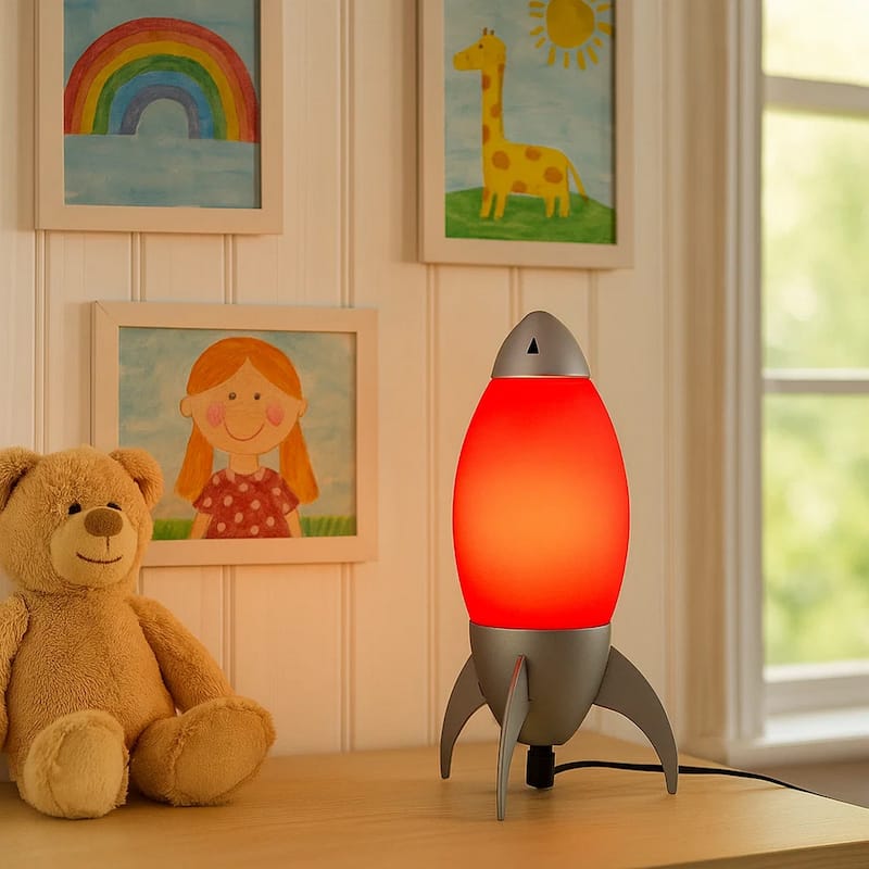 Kid Table Lamp with Rocket Design Silhouette, Red