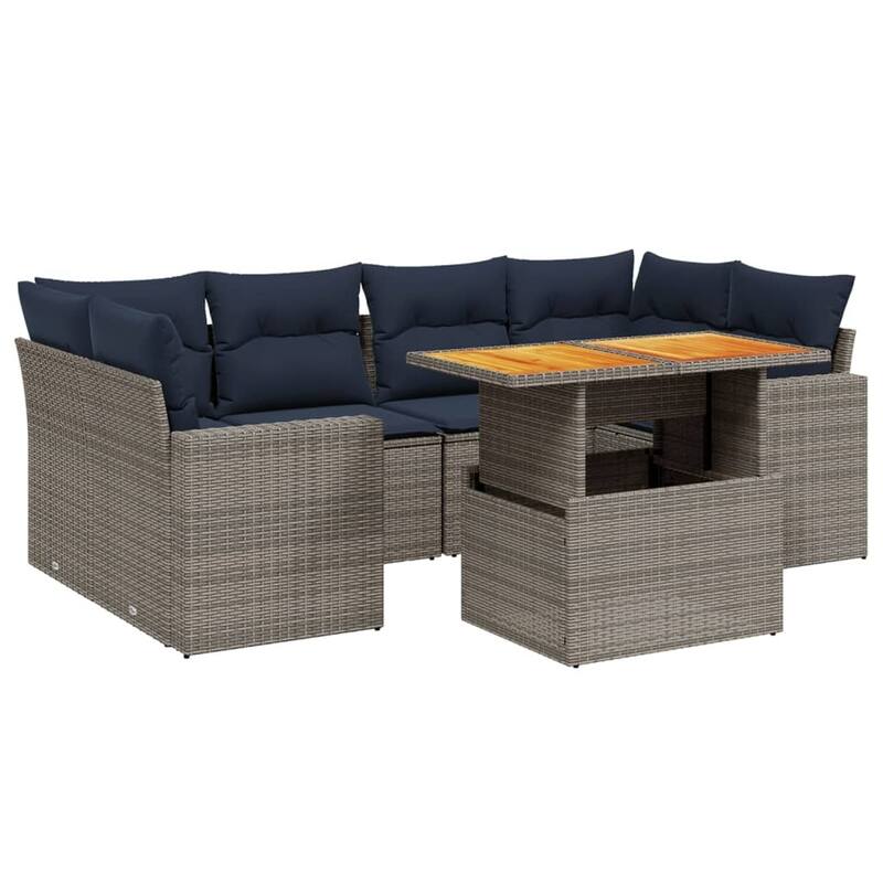 vidaXL Patio Sofa Set with Cushions Outdoor Furniture 7 Piece Poly Rattan
