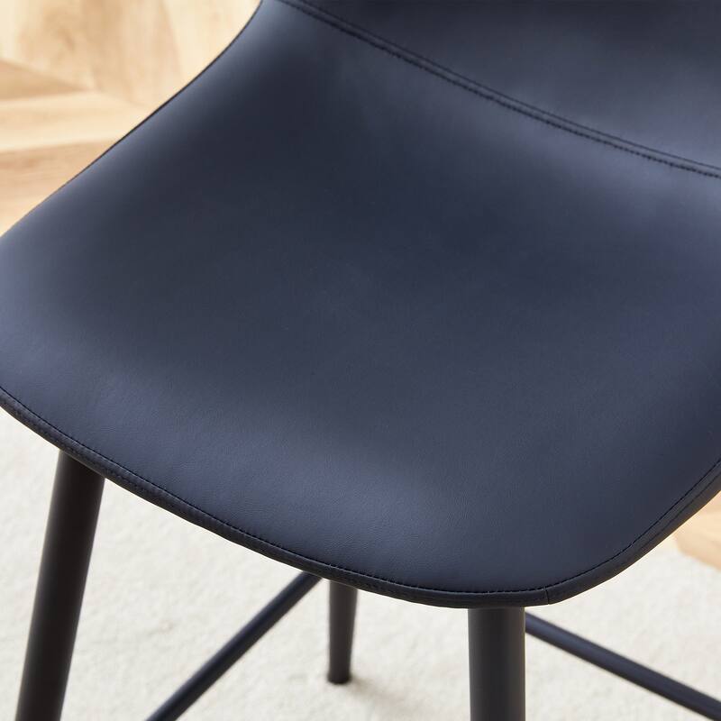 Modern PU Bar Chair Set Two Pieces with Rounded Backrest, Waterproof Cat Paw Leather, Metal Legs for Bars, Living Room