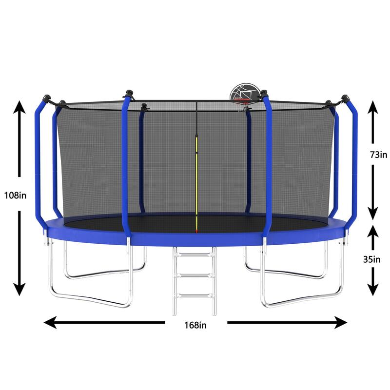 Outdoor Trampoline with Safety Net, Basketball Hoop & Ladder