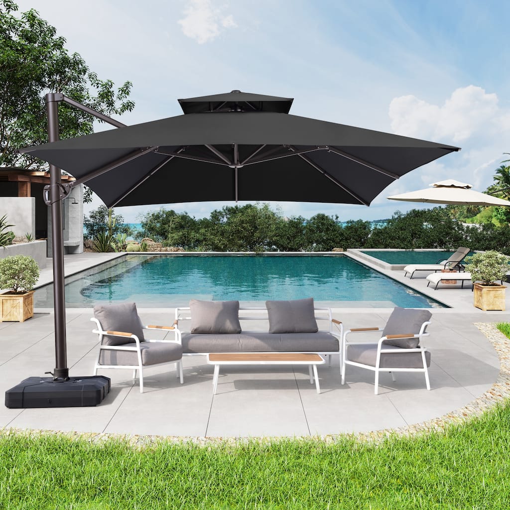 VredHom 10x13FT Outdoor Patio Offset Umbrella 360 Degree Rotation without Base