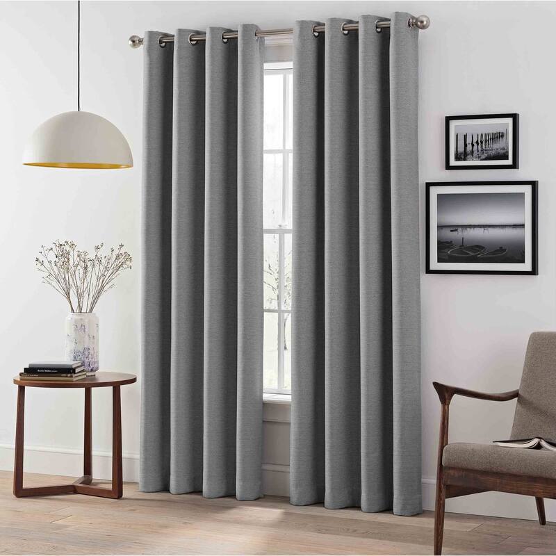 Eclipse Wyckoff Blackout Thermaweave, Grommet Window Curtain Panel Pair, 2 Panels