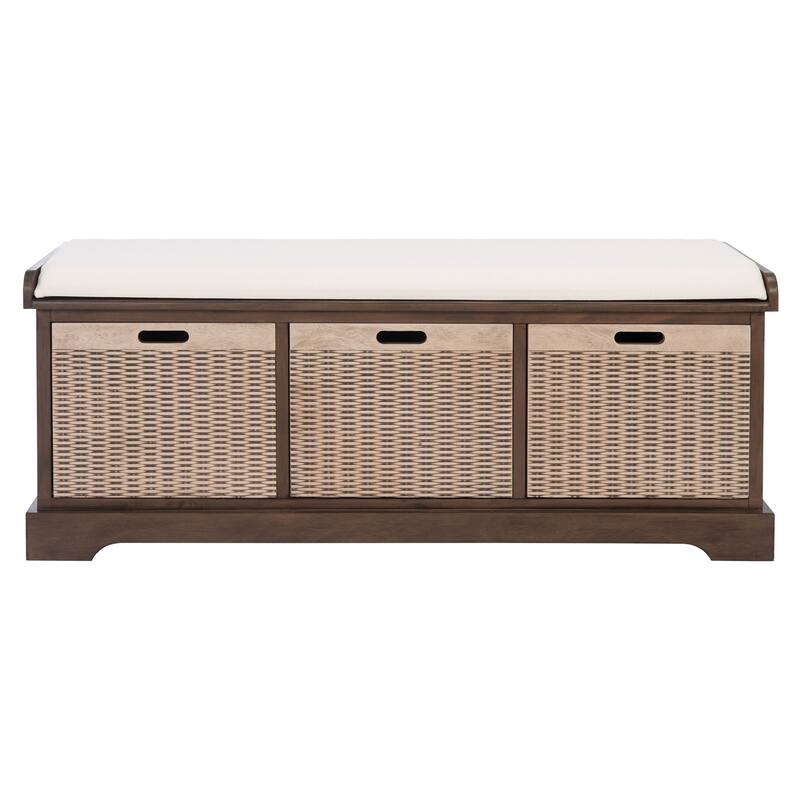SAFAVIEH Fiorello 3-Drawer with Cushion Storage Bench - 47.3" W x 15" L x 19" H - 47Wx15Dx19H