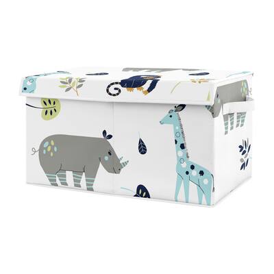 Safari Animals Collection Boy Kids Fabric Toy Bin Storage - Turquoise and Navy Blue Mod Jungle Lion Monkey Giraffe