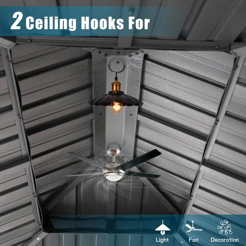 12' X 14' Permanent Aluminum Hardtop Gazebo with Galvanized Steel Roof, Drainage Gutters & Netting for Outdoor Events