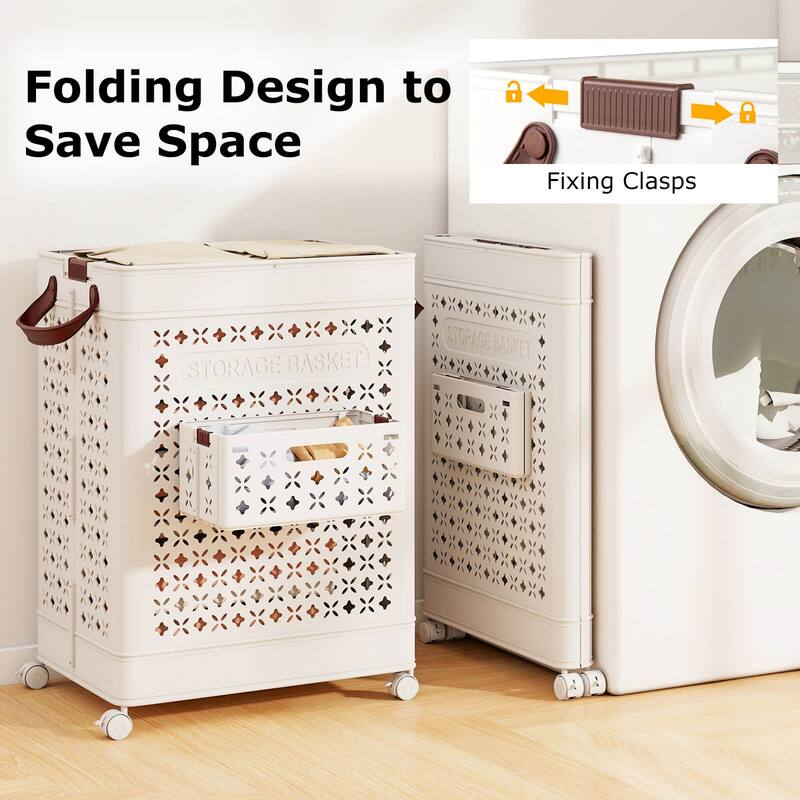 Costway Collapsible Laundry Basket Movable Laundry Cart with Side - See Details