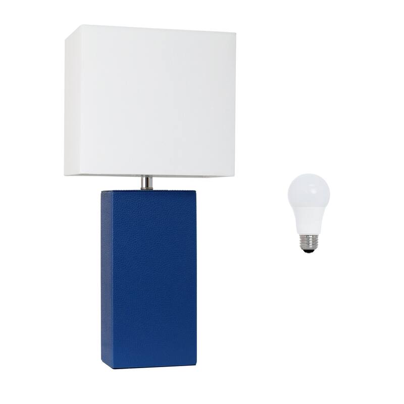 Leather Table Lamp with White Fabric Shade