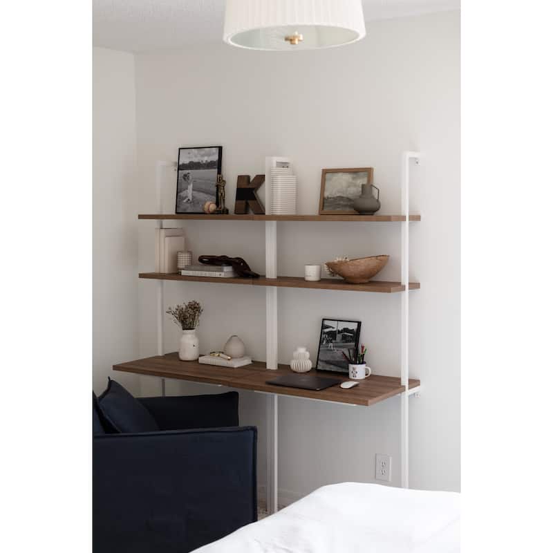 Nathan James Theo 2-Shelf Industrial Wall Mount Ladder Desk, Small Computer or Writing Desk