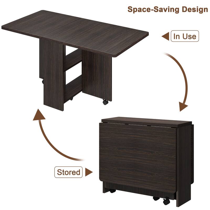 Folding Dining Table with 2 Tier Storage, Extendable Kitchen Table