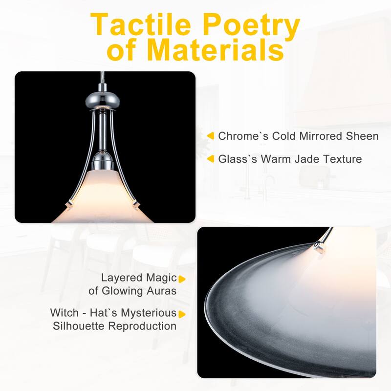 Chrome Trumpet Clear Glass Pendant Light Modern Hanging Fixture - Dia.15.55-in