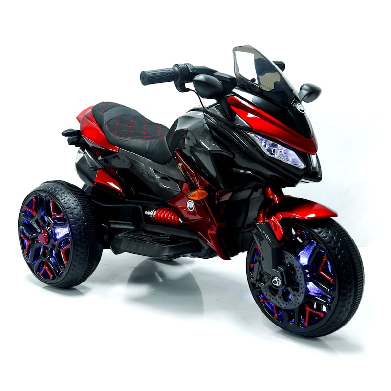 Kids Motorcycle Ride-On Motorcycle 3-Wheels Battery Powered Motorbike Rechargeable 12 V kids ride on toy with PU seat - Red