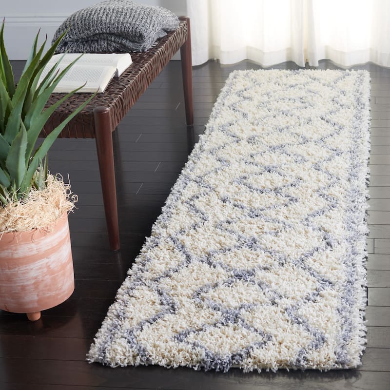 SAFAVIEH Venus Shag Tena Moroccan 1.75-inch Thick Rug - 2'2" x 8' Runner - Ivory/Grey