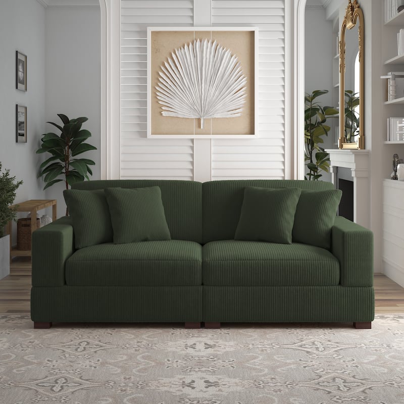 Corduroy Couch Modular Sectional Sofa with Pillows