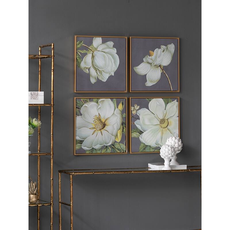 Set of 4, Modern Wall Decor White and Gold Botanical Wall Art Prints, for Living Room Dining Room Bedroom Hallway