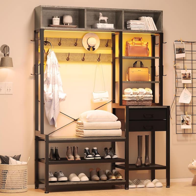 Entryway Bench Hall Tree with Bench and Shoe Storage Coat Rack