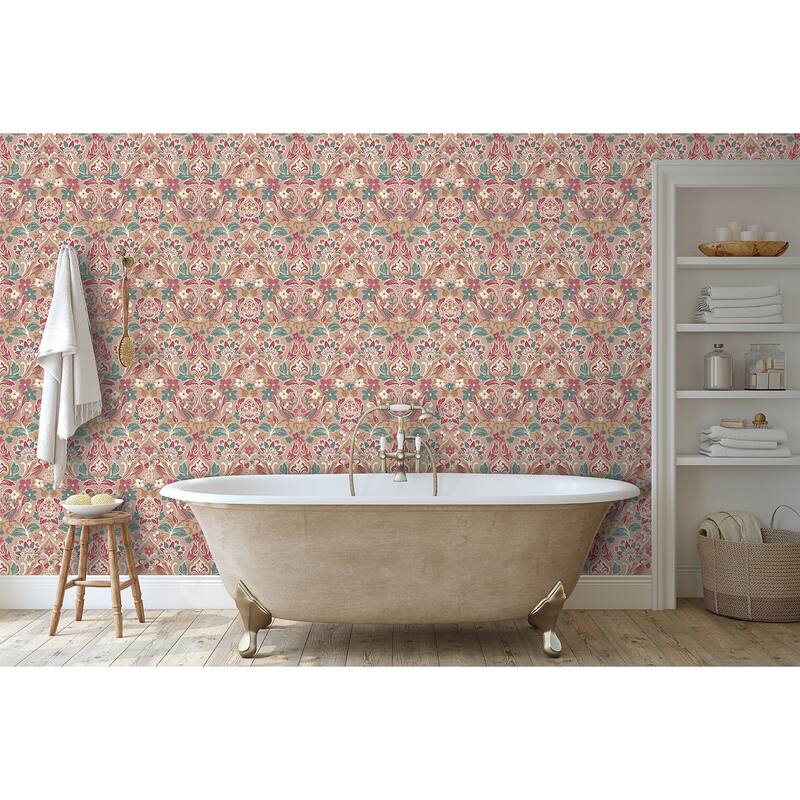 Arthouse Birdy Pink Nuthatch Floral Wallpaper