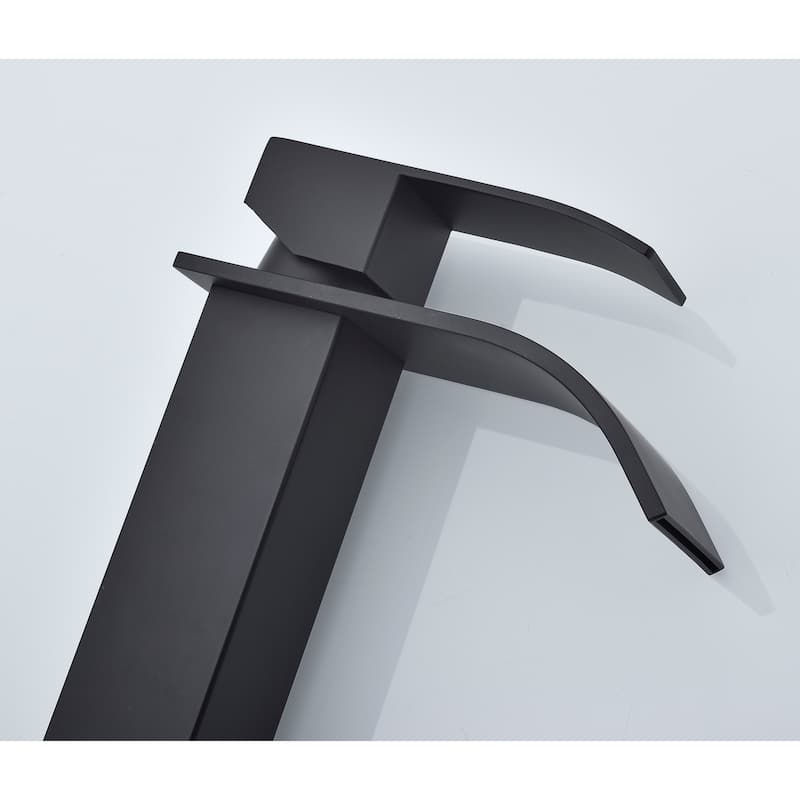 Waterfall Bathroom Sink Single Handle Faucet with Pop Up Drain, No Overflow, Corrosion and Rust Resistant