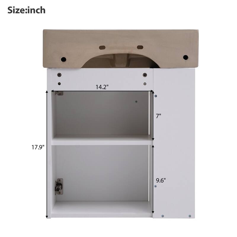 21.6 inch MDF Wall-Mounted Bathroom Vanity Set with Integrated Ceramic Sink with Open shelf and oft-Close