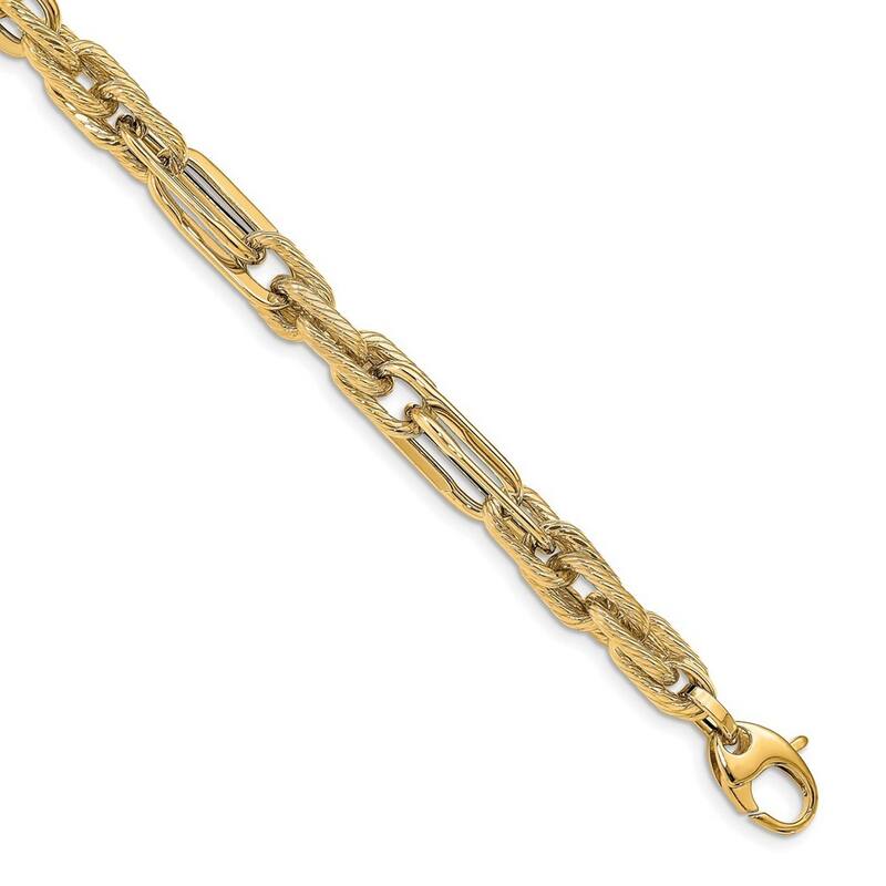 Curata 8.25mm 14k Gold Polished and Textured Bracelet 7.5 Inch