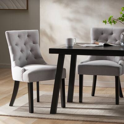 Modern Set of 2 Dining Chairs with Tufted Diamond-Stitched Backrest, Padded Seat, Solid Wood Legs for Dining Room, Living Room