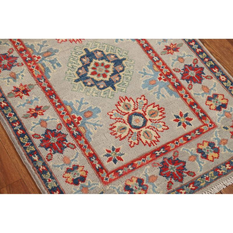 Geometric Kazak Oriental Foyer Rug Hand-Knotted Wool Carpet - 2'0" x 3'0"