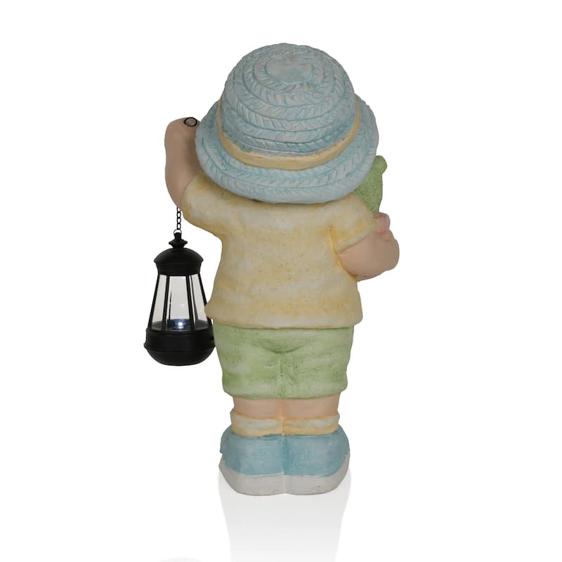 Solar Boy Statue Holding Lantern With LED Light
