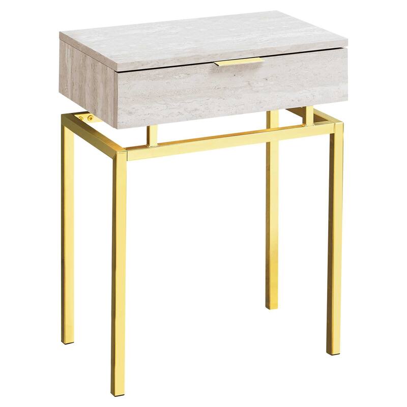Modern 23-inch Beige and Gold End Table Rectangular Top with Drawer Perfect for Living Room - 18.25”L x 12.75”W x 23.25”H