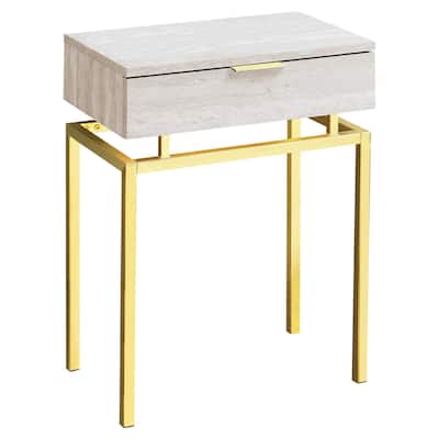 Modern 23-inch Beige and Gold End Table Rectangular Top with Drawer Perfect for Living Room - 18.25”L x 12.75”W x 23.25”H