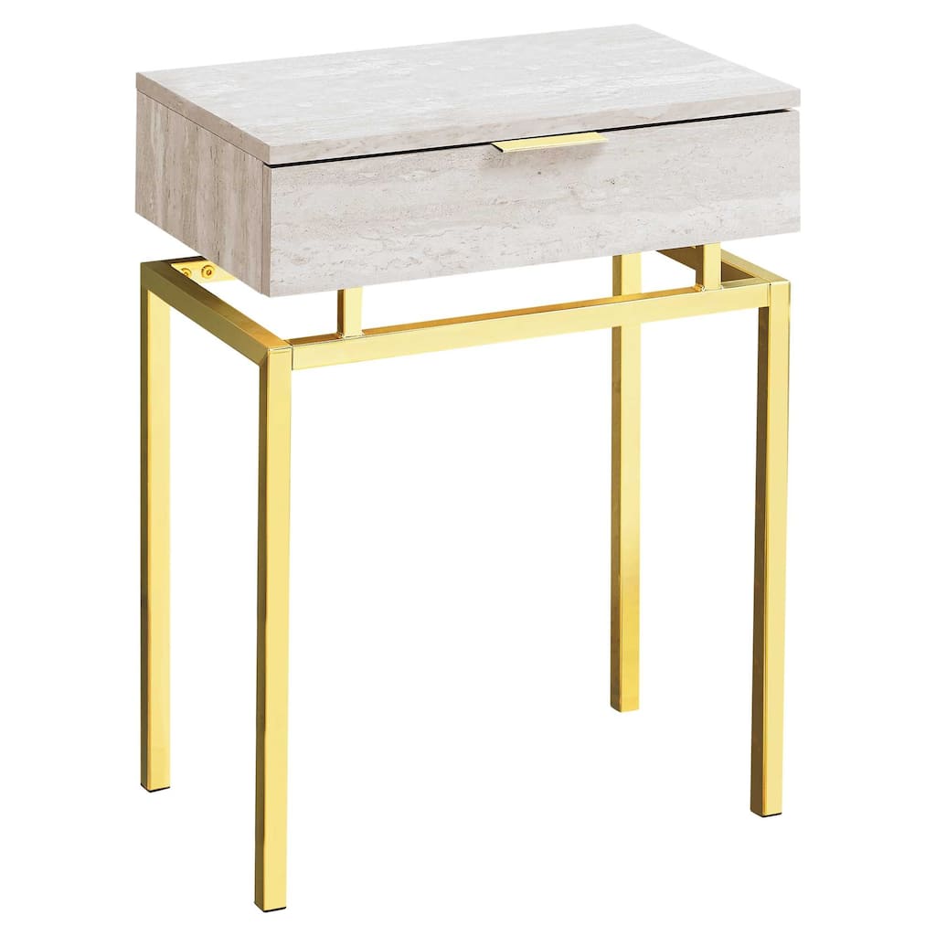 Modern 23-inch Beige and Gold End Table Rectangular Top with Drawer Perfect for Living Room - 18.25”L x 12.75”W x 23.25”H