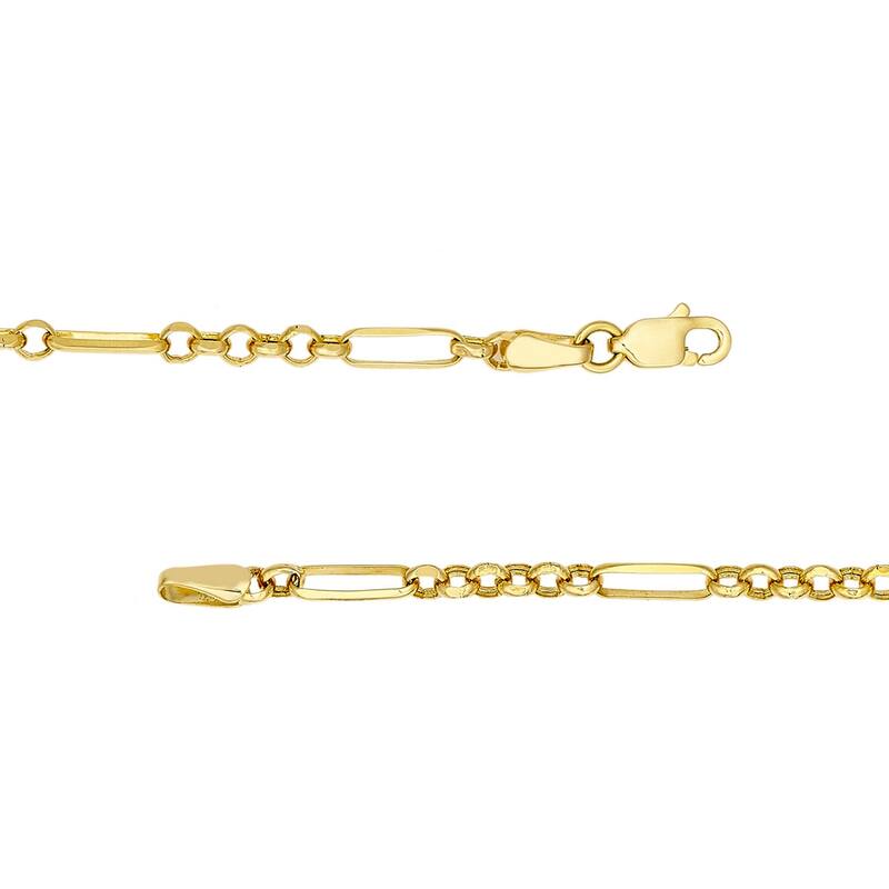 Curata 14k Yellow Gold 7.5" Puffed Heart, Rolo and Long Link Bracelet
