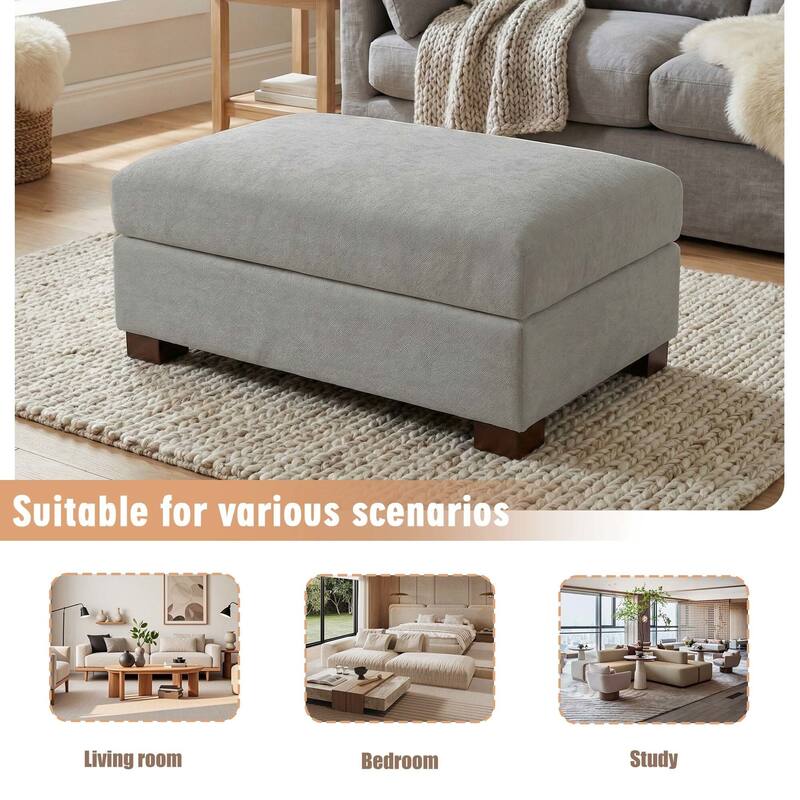Oversized Chenille Modular Ottoman With Cushioned Top