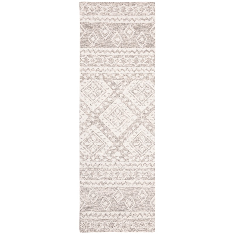 SAFAVIEH Handmade Micro-Loop Kobie Wool Rug - 2'3" x 7' Runner - Dark Grey/Ivory