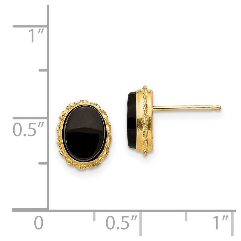 Curata 14k Yellow Gold Bezel Created Onyx Scallop Frame Earrings (7x10mm)