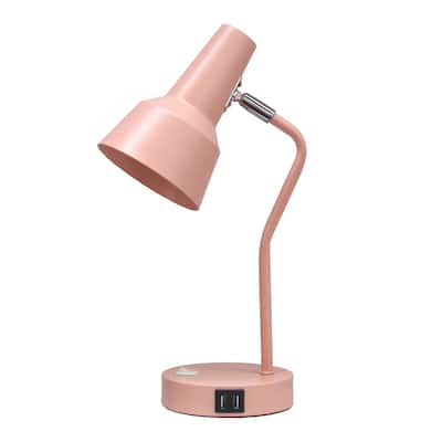 Modern Metal Gooseneck Desk Lamp with Dual USB Charging Ports Adjustable Arm Multiple Colors - 7.8" (L) x 5.2" (W) x 15.2" (H)