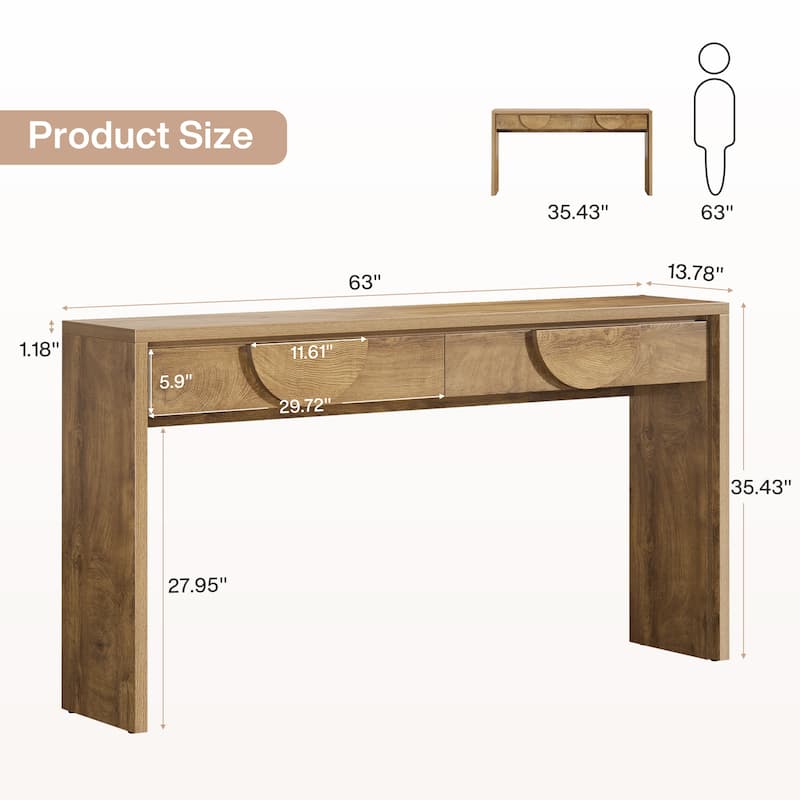 63-Inch Farmhouse Console Table with 2 Drawers for Entryway, Sofa Table Behind the Couch - 62.99" L x 13.77" D x 35.43" H